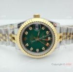 Replica Diamond Rolex Datejust 2-Tone Gold Green Face Watch 31mm Ladies